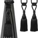 BEL AVENIR Curtain Tiebacks Handmade Holdbacks for Curtains Drape Decorative Tie Backs with Tassels(Black, 2 Pack)
