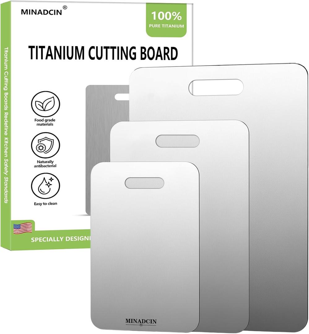 3Pcs Titanium Cutting Boards For Kitchen, 100% Pure Cut Titanium Cutting Board, Food Grade Quality, Double-sided non-toxic, Easy To Clean, Dishwasher Safe And Will Not Absorb Odors ((12L*9W)+(14L*10W)+(18L*12W))