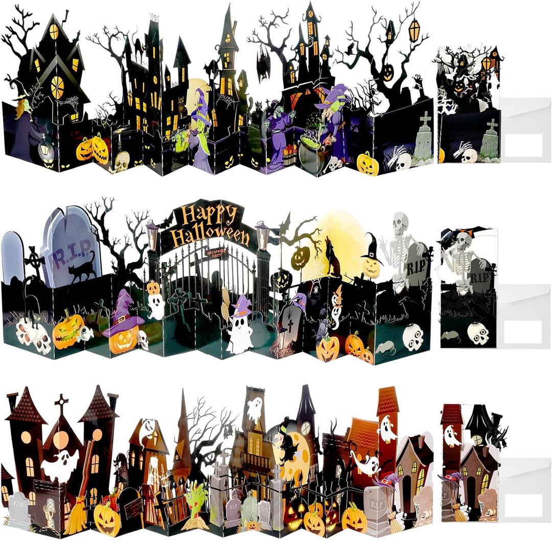 3 Pieces Halloween Pop up Card 3.3 ft Greeting Cards with Note and Envelope 3D Long Halloween Friend Boyfriend Girlfriend Wife Husband Him