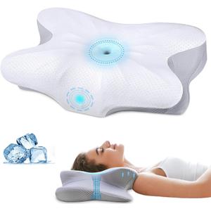 Olumoon Neck Pillow Memory Foam Pillows - Neck Support Pillow for Pain Relief, Ergonomic Cervical Pillow for Sleeping, Orthopedic Contour Bed Pillow for Side, Back & Stomach Sleepers with Pillowcase