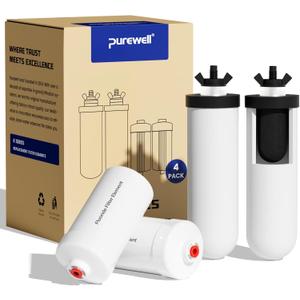 Purewell 8-Stage PF-4&FL-2 Purification Elements Set, Reduce Chlorine and Fluoride, Washable & Reusable, Replacement for ProOne, Berkey, Purewell Filters and Water Filter Systems (4 Pack, K Series)