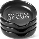 LE TAUCI Spoon Rest for Stove Top, Set of 4 Ceramic Spoon Holder for Kitchen Counter, 5-Inch Modern Coffee Spoon Rest for Spatula, Tea Bag, Ladle, Dishwasher Safe, Matte Black