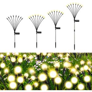 Firefly Lights Solar Outdoor, 8 Modes 800mAh Swaying Solar Firefly Garden Lights Outdoor Waterproof for Outside Yard Patio Plant Porch Pathway Christmas Garden Decor Warm White(4 Pack)
