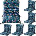 Hoteam 6 Set Outdoor Patio Chair Cushions 20 x 42 in Deep Seat Waterproof Patio Cushions Set for Furniture Replacement Removable Seat and Back (Black Plumeria)