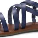 Luffymomo Women's Flat Sandals Open Toe Casual Strappy Sandals Comfortable Ankle Strap Gladiator Slides (6, Navy)