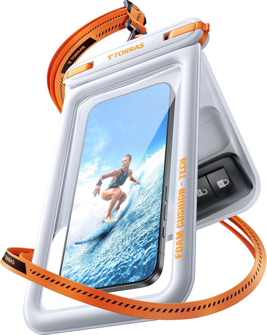 TORRAS IP68 Waterproof Phone Pouch Double Space, Floating Waterproof Phone Case with Lanyard for iPhone 17 Pro Max 16 15 14 S26 S25, Phone Dry Bag Vacation Cruise Ship Travel Essentials 7.0'', White