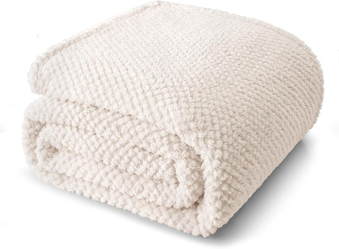 Whale Flotilla King Size Fuzzy Fleece Blanket for Bed, 90x104 Inch Fluffy Warm Soft Jacquard Blankets for All Season, Lightweight and Cozy, Ivory (King(90x104 In), Ivory)
