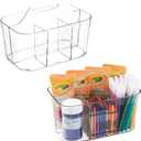 mDesign Plastic Portable Craft Storage Organizer Caddy Tote, Divided Basket Bin with Handle for Crafts, Sewing, Art Supplies - Holds Brushes, Colored Pencils - Lumiere Collection - 2 Pack - Clear