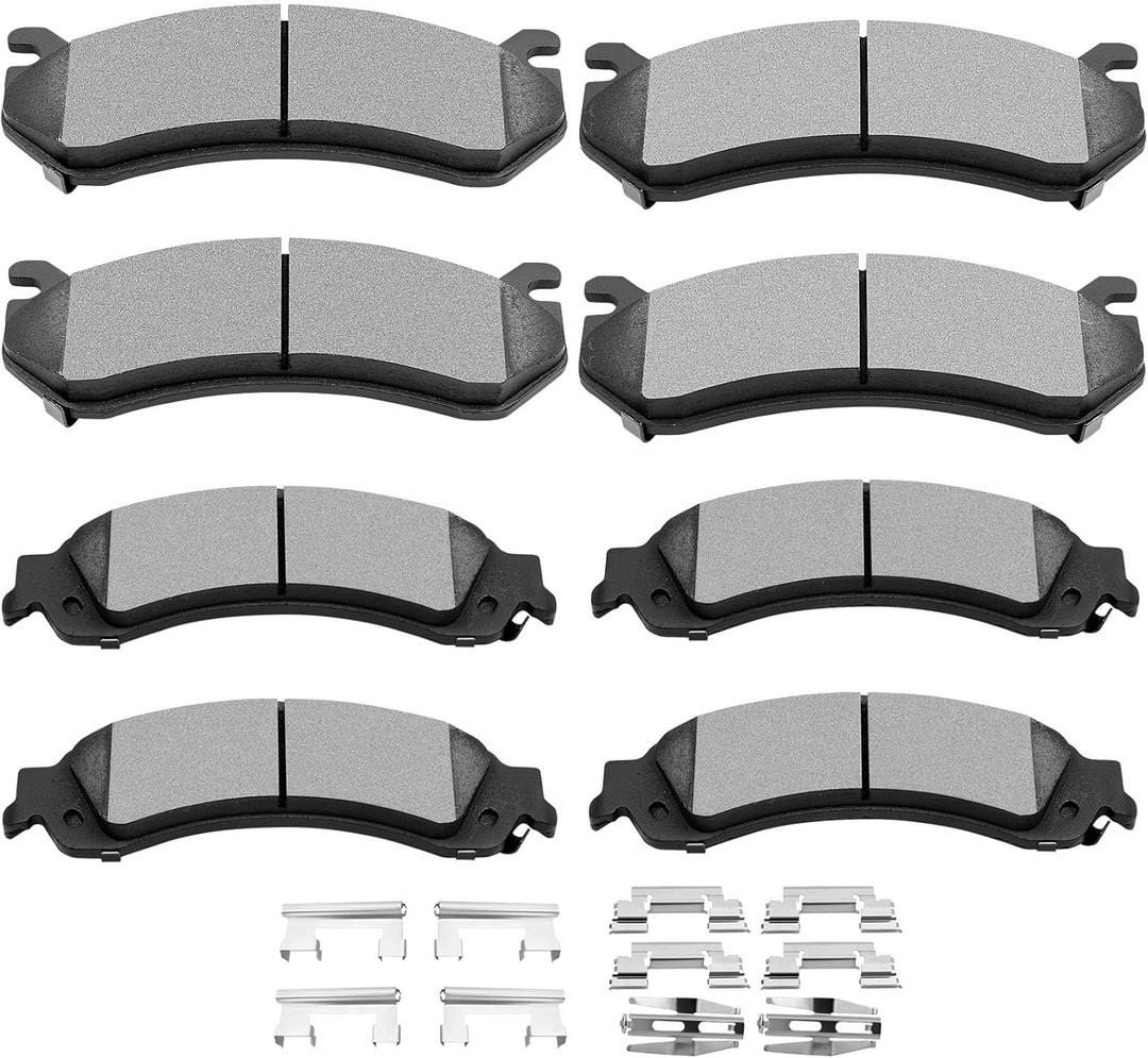 Ceramic Brake Pads Kit,SCITOO 8pcs Disc Brake Pad Set fit for Cadillac Escalade ESV EXT, for Chevy Avalanche Silverado Suburban 1500 Tahoe, 01-06 for GMC Sierra 1500, 00-06 for GMC Yukon/Yukon XL 1500