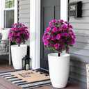 Artificial Silk Flowers Azalea for Outdoor with Ground Spike, Faux Floral Topiaries Ball Bushes Shrubs for Home Garden Yard Patio Decor UV Resistant (Purple)