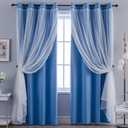 Anytime Home Curtains Blackout and Sheer Layered Solid Window Curtain Panel Pair with Grommet Top, 52Wx84L, Blue