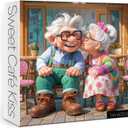 Colorful Valentines Day Puzzle for Adults 1000 Pieces, Grandma Grandpa Jigsaw Puzzle, Couples Cafe Love Puzzle