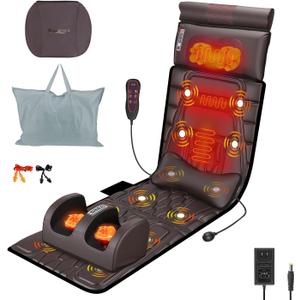 Full Body Massage Mat with Heat, Detachable Shiatsu Neck and Foot Massager, Vibration Massage Mat for Back Pain Relief, 9 Modes 3 Timers, Inflatable Lumbar Pillow, Home Office Gift for Men Women