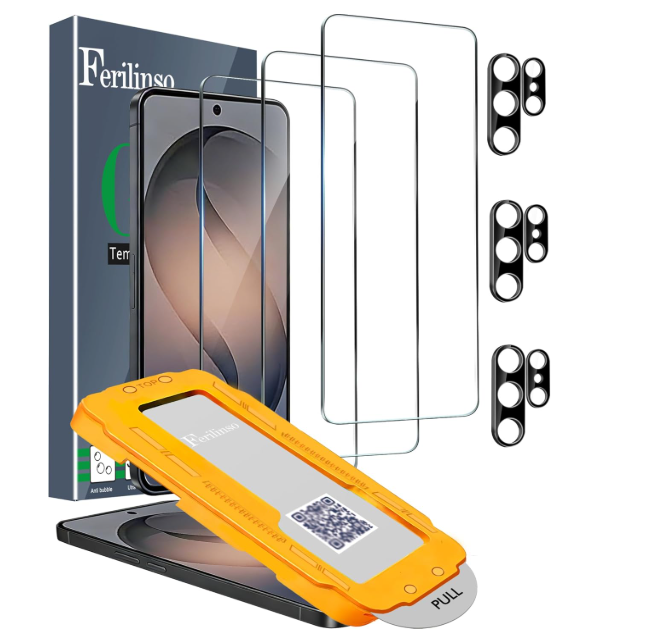Ferilinso [Auto Dust Install] 3 Pack Screen Protector for Samsung Galaxy S26 Ultra, Military Grade Shatterproof, with 3Pack Tempered Glass Camera Lens Protector, Phone Case Friendly Accessories