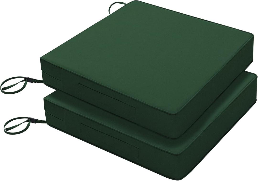 Favoyard Patio Chair Cushions 22 x 22 x 3 Inch Waterproof Outdoor Seat Cushions for Patio Furniture 3-Year Color Fastness Garden Sofa Couch Chair Pads with Handle & Adjustable Straps Set of 2, Green
