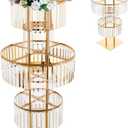 Crystal Vases for Centerpieces, Flower Stand with Hanging Crystals, 43.3" Gold Wedding Vase, 5 Tier Round Chandelier Pedestal Stand for Wedding Stage Flower Arrangement Decor (Gold, 1PC)