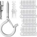PlusRoc 40 Pack Christmas Light Hooks for Outdoor Seasonal Lighting Clips, 2.2 Inch White Cup Hooks Eye Hook Q-Hanger, with Wing Nut Driver, Wall and Ceiling Fence Deck Patio Mount