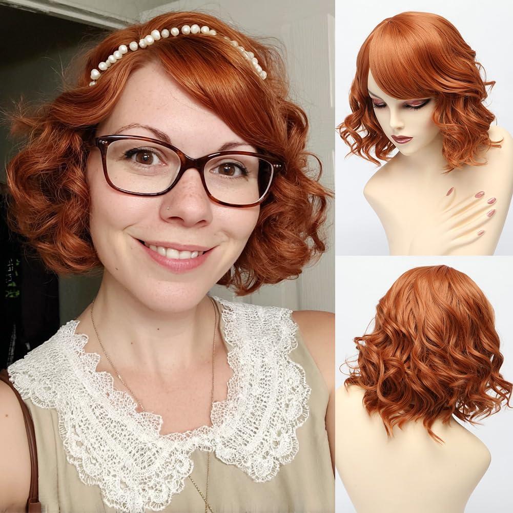 Short Curly Wigs for Women Layered Natural Synthetic Wigs Full Head Halloween Costume Cosplay Wig (Copper Red)