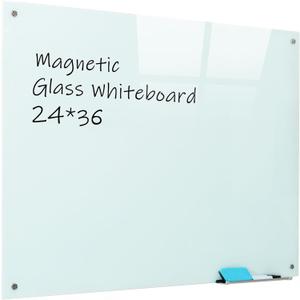 Magnetic Glass Whiteboard, 24"x36"Frameless Dry Erase Board White Board Surface Wall Mounted for Office, Classroom & Home