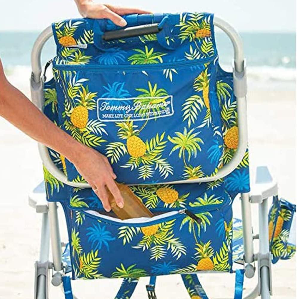 Tommy Bahama 5-Position Classic Lay Flat Backpack Beach Chair with Cooler and Cup Holder, Portable Folding Beach Chair for Tanning, Pineapple Stripe