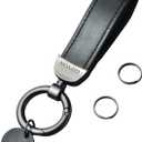 Metal Keychain Car Key Holder with 2 Key Rings Leather Key Pendant for Men & Women (Black)