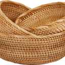 Natural Rattan Round Fruit Basket Bowls, Hand Woven Decor Serving Baskets, Wicker Storage for Dinning Room (Round-Combo)