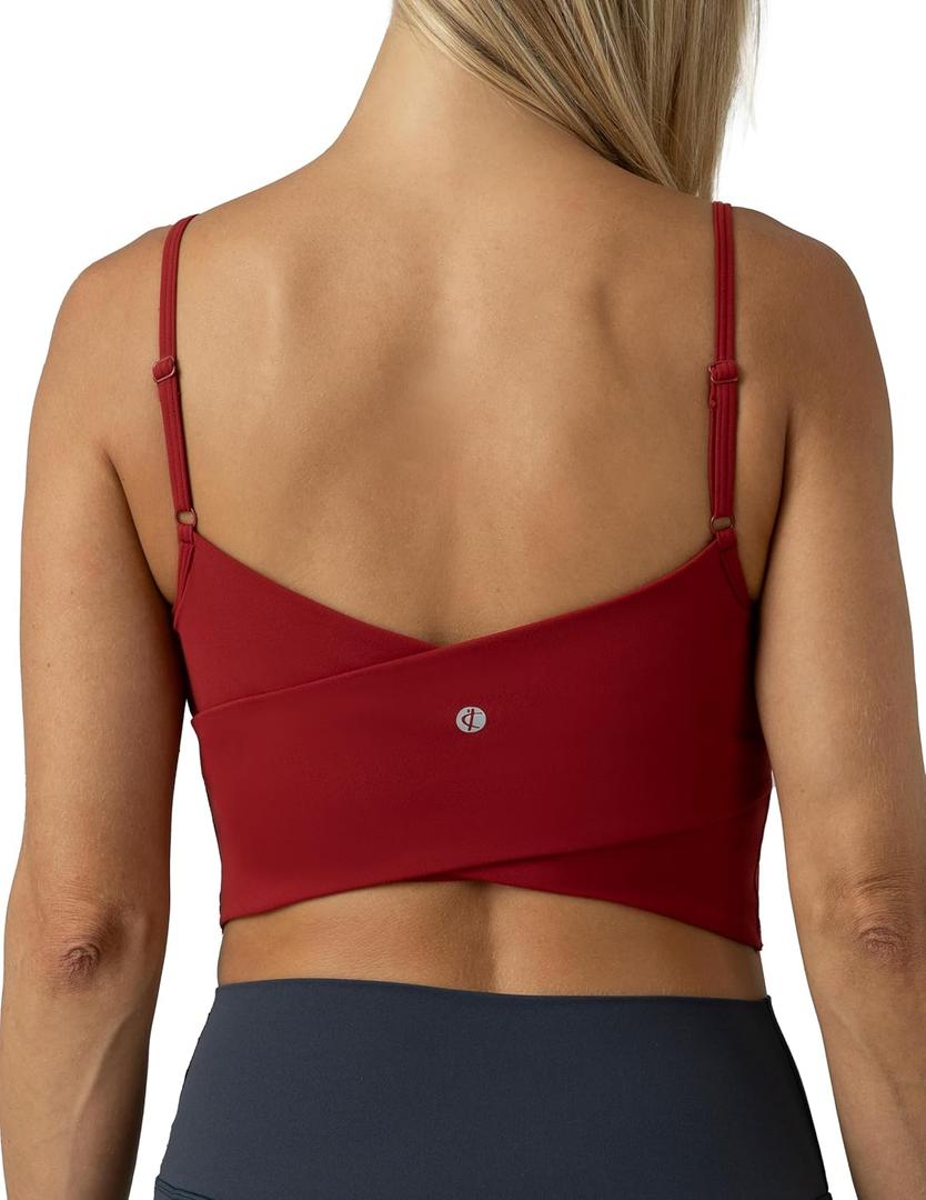 Colorfulkoala Women's Dreamlux Crop Tank Tops with Built in Bra Adjustable Spaghetti Strap Workout Yoga Camisole (Large, Merlot)