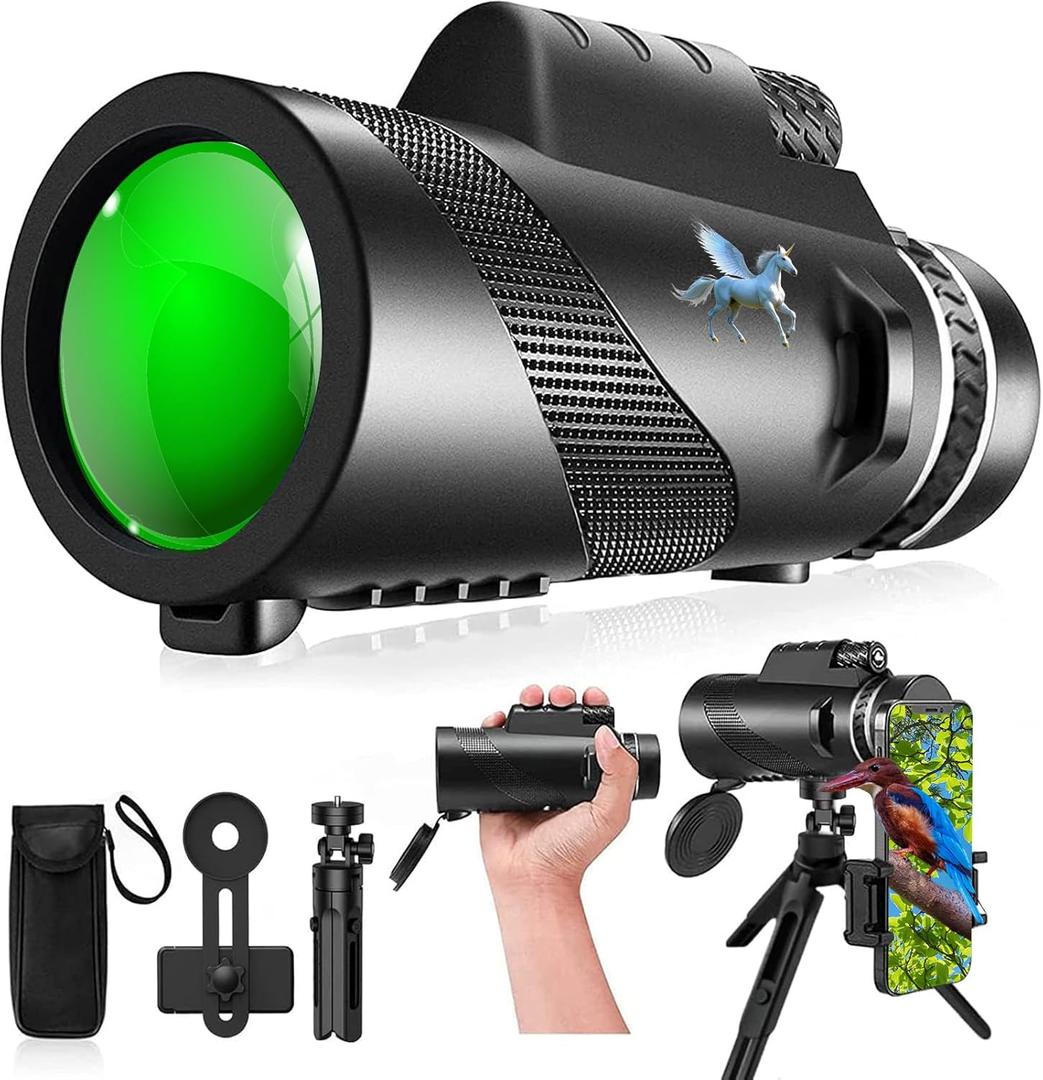 Monoculas for Adults High Powered,HD Monocular Scope with Large Field of View,Lightweight & Compact,High Magnification for Bird Watching,Travel,Hiking,with Smartphone Adapter (BLACK)
