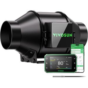 VIVOSUN G4 4" Inline Duct Fan & Temperature Humidity Controller, E42A+ WiFi-App Control AeroZesh Grow Tent Fan& Smart Thermostat, 195 CFM EC Motor Exhaust Fan for Heating Cooling, Greenhouse Accessory