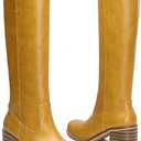 Knee High Boots Women Square Toe Chunky Block Long Boots Low Heel Tall Boots (8, Banana)