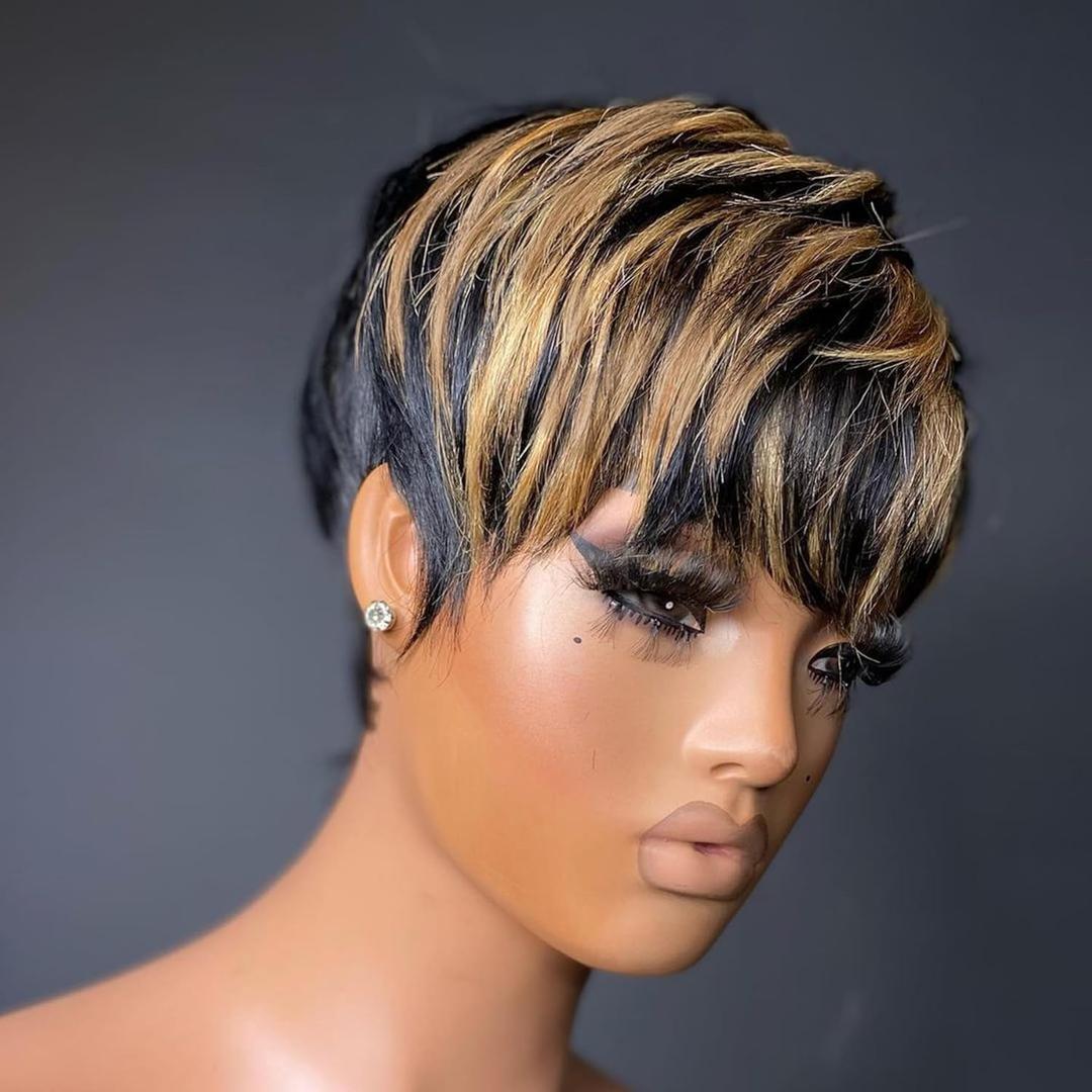 Pixie Cut Wig Human Hair Short Pixie Wigs for Black Women Human Hair Glueless Full Machine Made Wig Glueless Wear and Go Natural Color F1B30