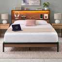 Zinus Kai Platform Bed Frame, RGB LED Lights, No Box Spring Needed, Full | Two-Tier Headboard for Space-Saving Storage, Built-in USB Charging Station, Soft Ambient Night Light