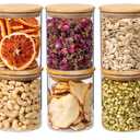 Xoniwis 25oz 6PCS Round Airtight Glass Food Storage Jars, Clear Glass Food Storage Container with Bamboo Lid, Stackable Spice Jar, Kitchen Canister for Sugar, Tea, Coffee bean, Pasta, Oat, Spice