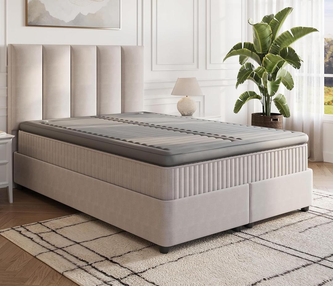 4" Queen Size Mattress Topper with Dual Individual Adjustable Air Support Chambers, Raised Edge Support, High-Speed Inflation Pump