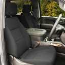 Front Heavy-Duty Seat Covers for Chevy Silverado GMC Sierra 1500 Crew Cab 2019-2026 Durable Cloth Composite Foam with Headrest and Console Covers-Black