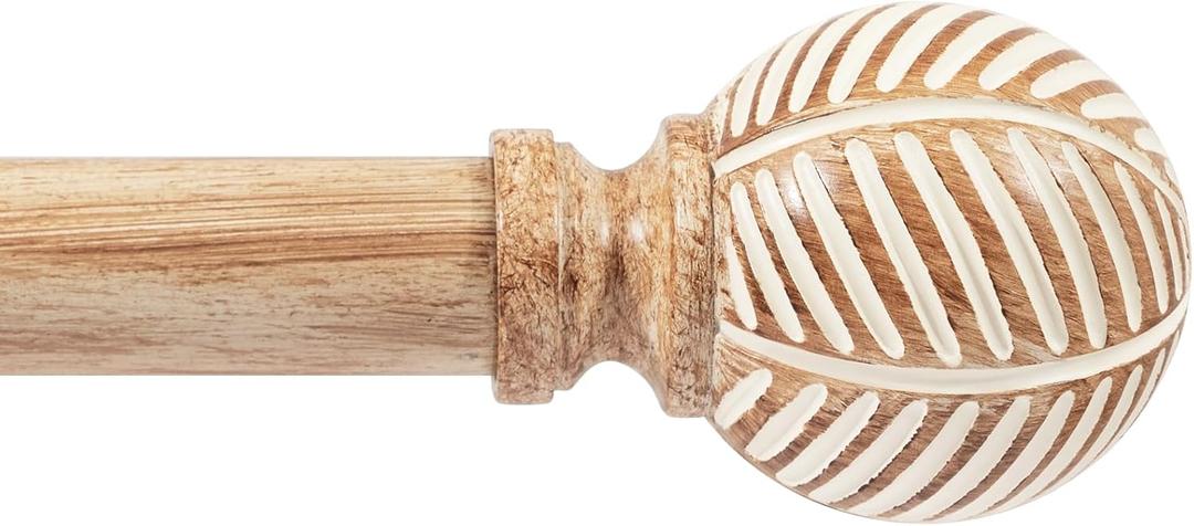 Zeerobee Wood Curtain Rods for Windows 66 to 120, 1 Inch Heavy Duty Drapery Rods with Imitation Wood Grain Leaf Pattern Finials, Indoor/Outdoor Modern Curtain Pole, 32"-120", Brown, 2 Pack