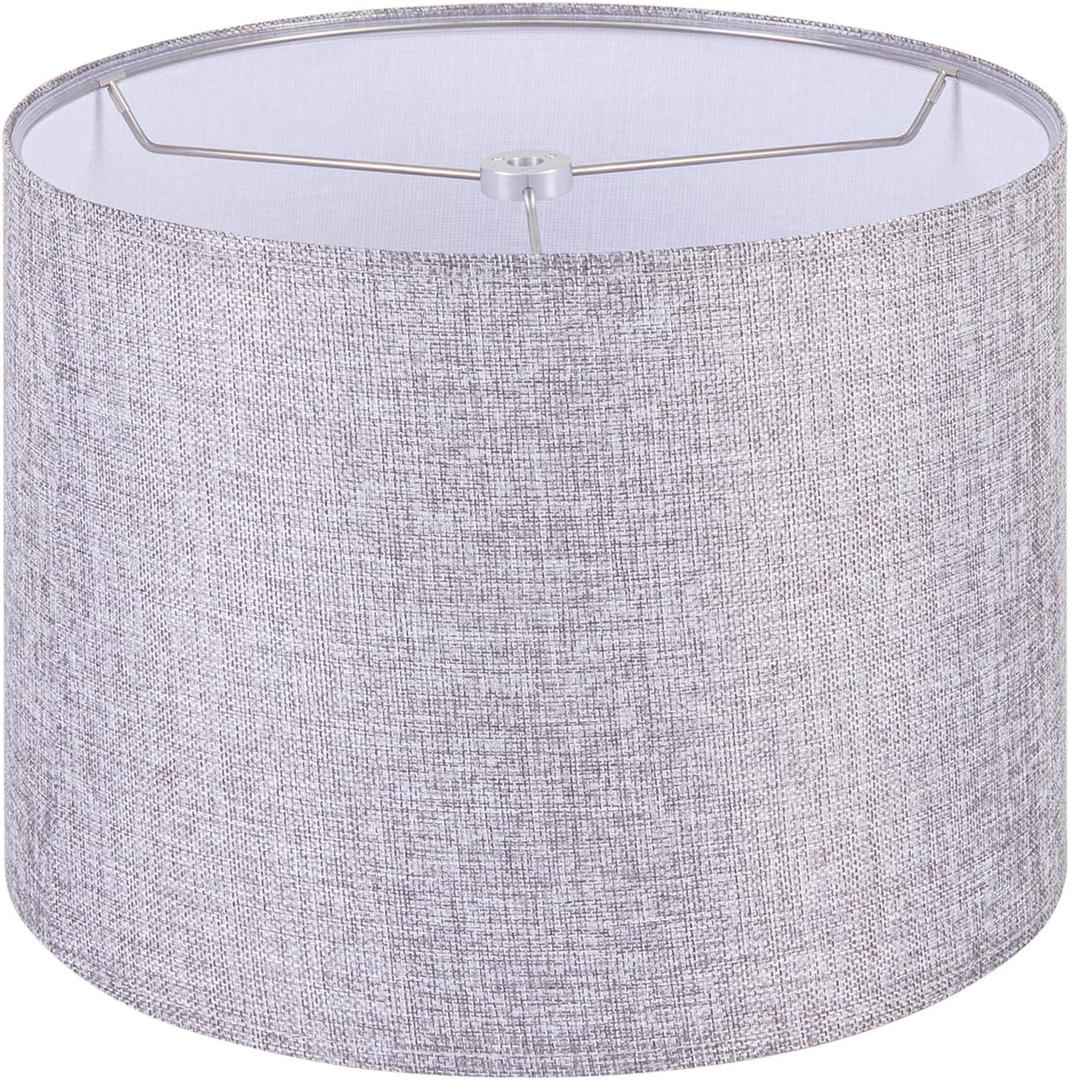 Wellmet Self-assembly Lampshade, 13" Top x13" Bottom x10" High, Drum Lampshade for Table Lamp, Bedside Lamp, Floor Lamp, Fabric Replacement Lamp Shade Classic Modern Style, Spider Fitter, Grey