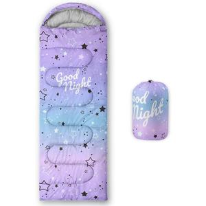Datura home Kids Sleeping Bag for Boys, Light color Purple Star-Lightweight Warm Outdoor Indoor-Waterproof Cold Weather Resistant Sleeping Bag for Camping Hiking(Star 32"*90")