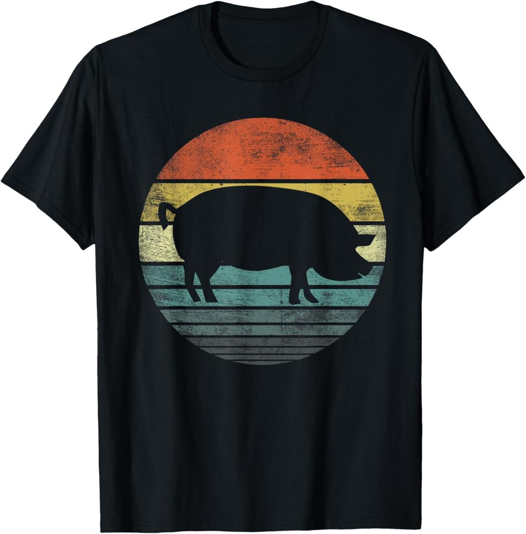 Pig Lover Gifts Funny Farmer Retro Vintage Farm Animals T-Shirt (Small, Black)