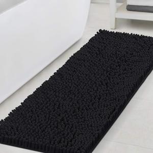 H.VERSAILTEX Bathroom Rugs Bath Mats Non Slip Chenille Bathroom Runner Rug 47x17 inches Extra Soft and Absorbent Shaggy Rugs Washable Dry Fast Plush Area Carpet Mats for Bath Room, Tub - Black
