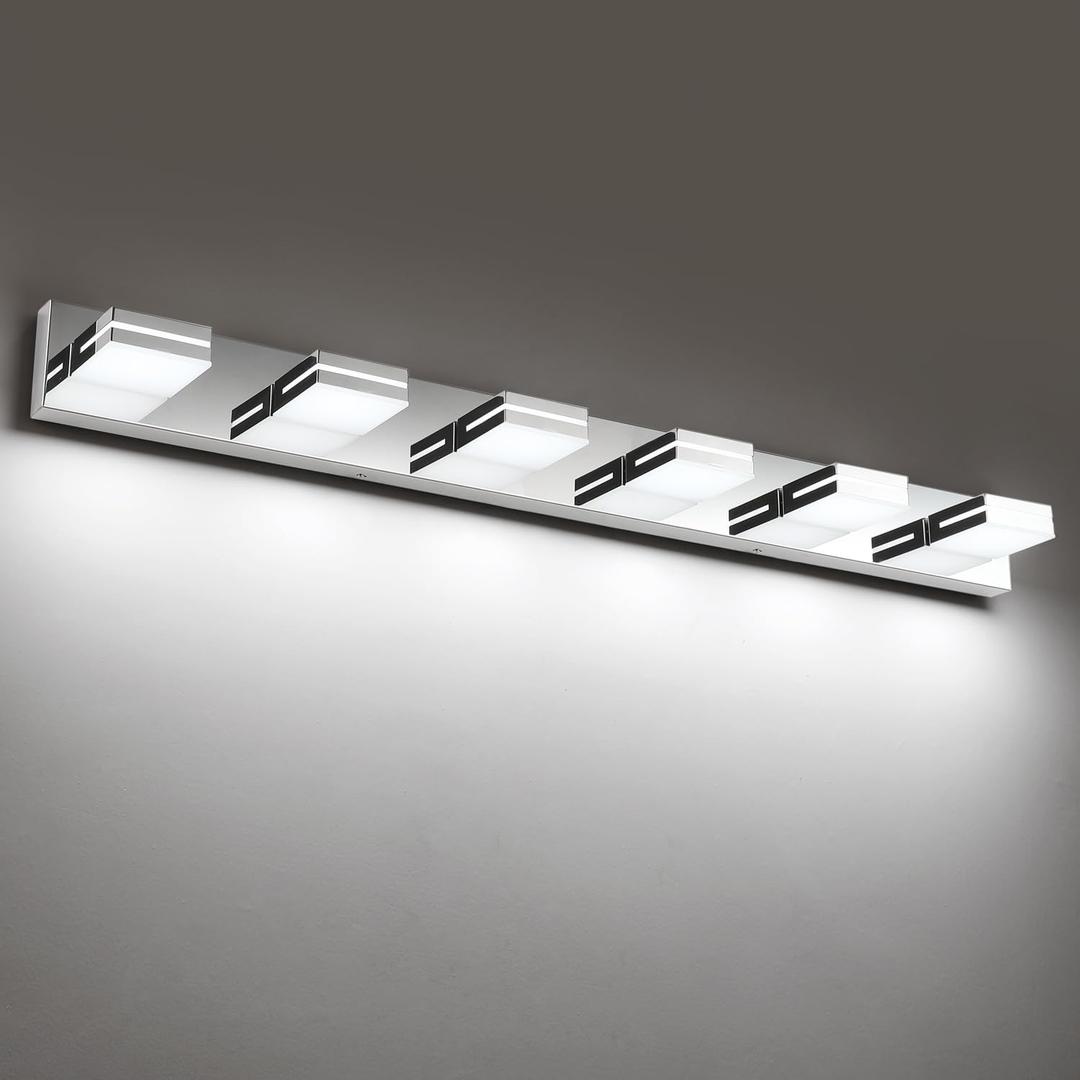 SineRise LED Modern Bathroom Vanity Light Fixtures (6-Light, 48-Inch), Chrome Modern Acrylic Bathroom Wall Lighting Fixtures Over Mirror (Cool White 6000K) (Chrome- Non-dimmable)