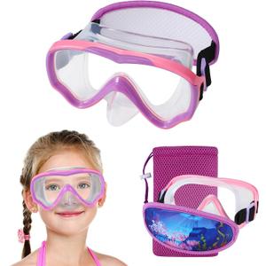 Swim Goggles Kids 6-14, Diving Mask No Tangle StrapWater Goggles Nose Cover for JR / Youth (1PK - Pink & Puprle)