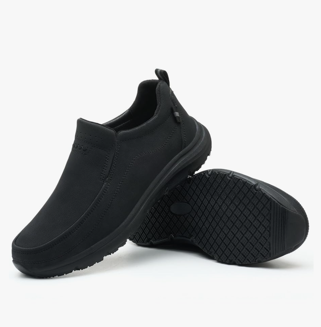 Non Slip Work Shoes for Men Women Waterproof Slip Resistant Chef Kitchen Restaurant Food Service Nursing Slip on Leather Loafers Lightweight Walking Sneakers Size 37