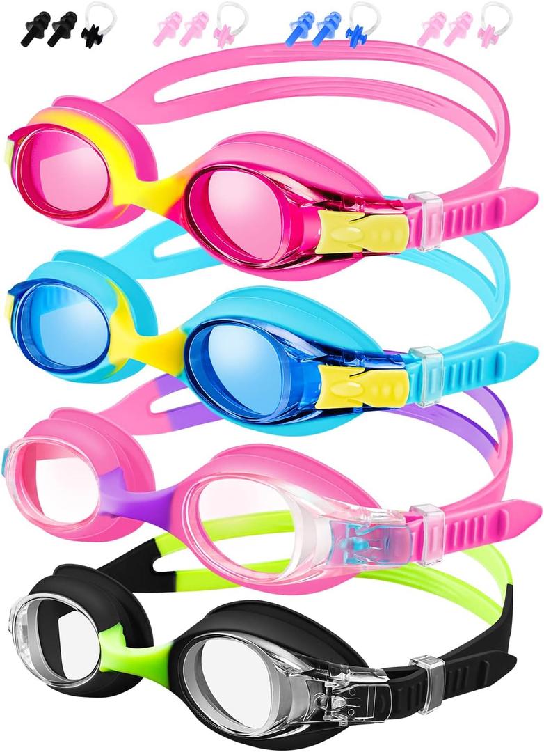 XDX Kids Swim Goggles 4-14, 4 Pack for Boys and Girls, Anti-Fog With UV Protection