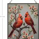 Large Stained Glass Window Hanging, Cardinal Suncatcher, Hand Painted Glass for Bird Lovers - Red Cardinal Memorial Gift for Women (10 x 15in)