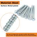 FMhotu 3/8 x 4 Concrete Screws, Nickel Plated Concrete Screw Drill Bit Set for Anchoring Masonry, Brick or Block (25 pcs)