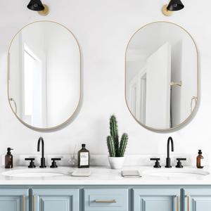 Oval Bathroom Mirror Capsule Wall Vanity Mirror, 2 Pieces 20"x30" Pill Mirrors Wall Mounted Mirror, Large Modern Mirror with Gold Metal Frame, Decor for Entryway, Bedroom, Living Room, Gold 
