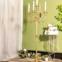 Gold Candelabra for Wedding Event Decor, 50'' Tall Floor Candle Holder, 1 Pcs Metal 5 Arm Centerpiece for 5 Candlesticks, Party Wedding Aisle Home Decorations