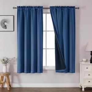 OWENIE Heidi Royal Blue Curtains for Living Room 63 Inch Length 2 Panels Set, Light Filtering Solid Curtains for Bedroom, Rod Pocket Window Curtains & Drapes, 2 Pcs Each 40" W 63" L