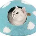 MEOWFIA Cat Cave Premium Felt Cat Bed for Indoor Cats, Handmade Merino Wool (Cloud Nap Blue, Medium)